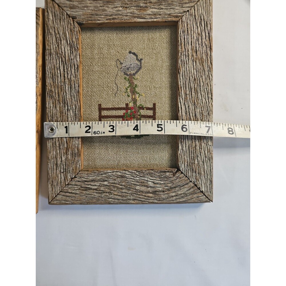 Vintage Set of 2 Framed Needlepoint Country core Wall Hangings Art - Picture 5 of 6